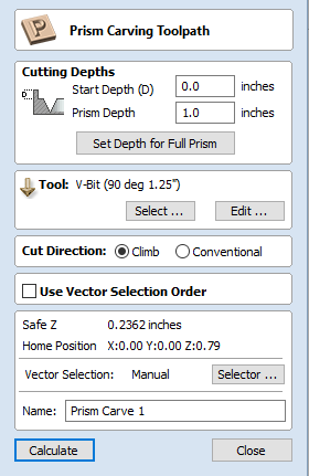 Prism Carving Toolpath Form