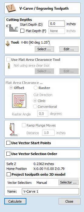 VCarve Toolpath Form