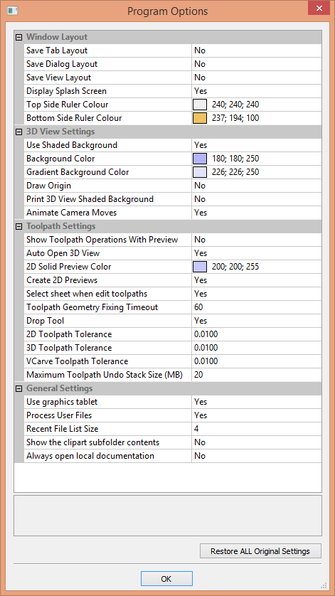 Options dialog