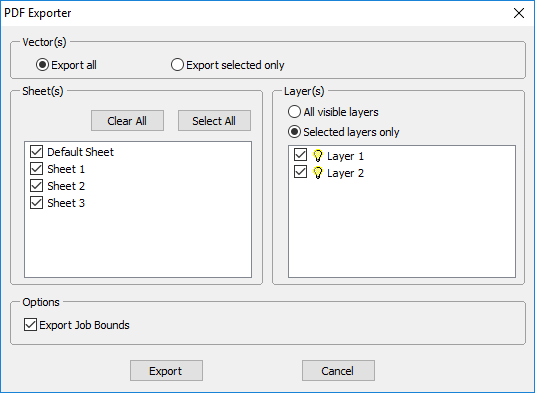 PDF Export Dialog