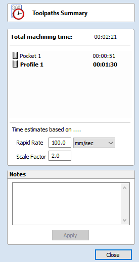 Toolpaths Summary Form