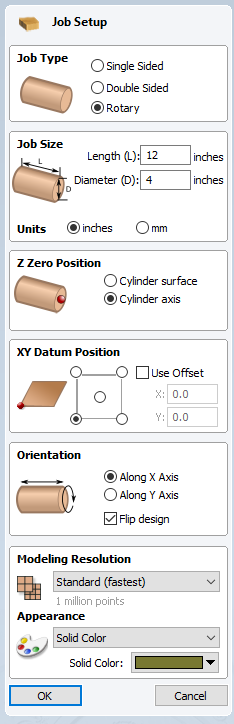 Job setup form